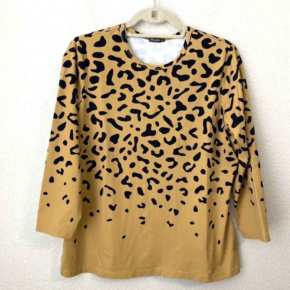 J.Mclaughlin Top Womens Large Animal Print Tan Black Stretch Catalina Cloth